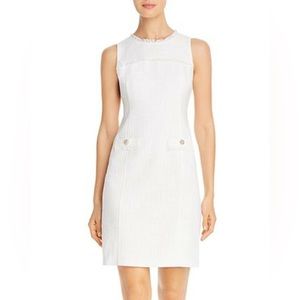KARL LAGERFELD PARIS WHITE FRINGE TWEED SHIFT DRESS- Size 4